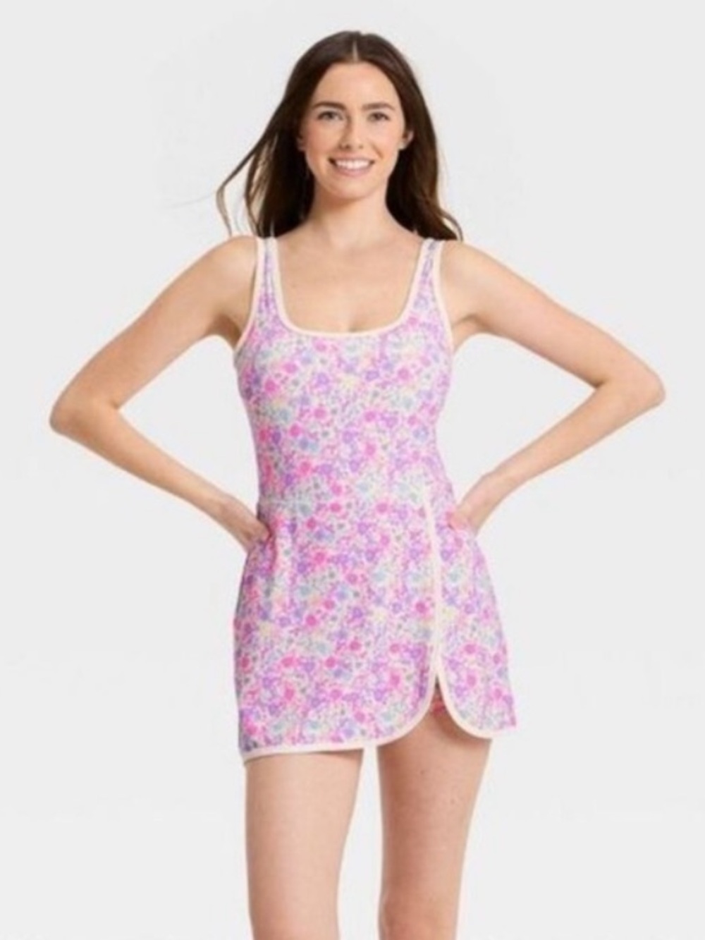 JoyLab Pink Purple Floral Activewear Dress Built in Shorts with Pockets XXL NWT